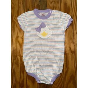 Vtg Buster Brown‎ Baby girl Bodysuit 24M Duck Applique 80's Snaps bow preppy